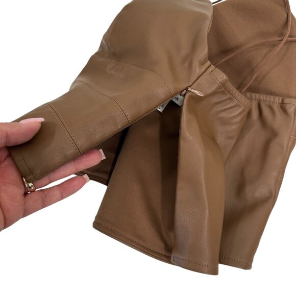 Brown Faux Leather Crop Top With Spaghetti Straps - Size M By Versona - Picture 8 of 11